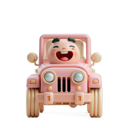 Happy Baby Driving Pink Jeep - Cute 3D Icon for Kids