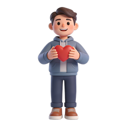 Happy Boy Holding Heart Icon for Love and Support