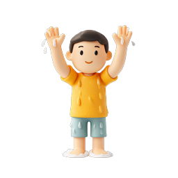 Happy Boy Playing in Water - Cheerful 3D Cartoon Character