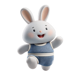Adorable 3D Cartoon Bunny Character in Denim Outfit