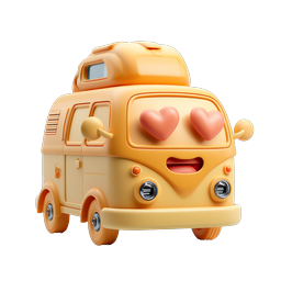 Happy Camper Van Icon - 3D Clay Style with Love Eyes