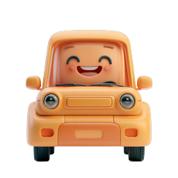 Cute Happy Cartoon Car Character - 3D Clay Style Icon
