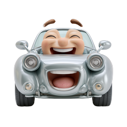 Happy Cartoon Car Character Icon - 3D Style