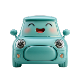 Happy Cartoon Car Icon - Cute 3D Vehicle Character