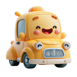 Cute Happy Car Icon - 3D Clay Style Cartoon Vehicle