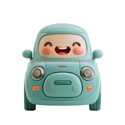 Happy Cute Cartoon Car Icon - 3D Clay Style Mascot