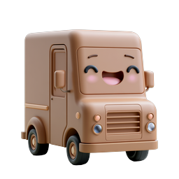 Happy Cartoon Delivery Truck Clay Icon | 3D Logistics Character