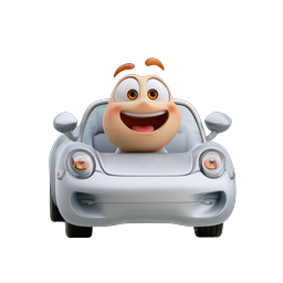 Happy Cartoon Character Driving Sports Car 3D Icon
