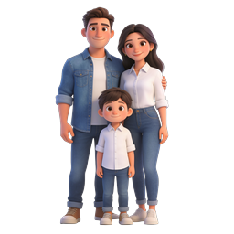 Happy 3D Family Icon - Father Mother and Son Illustration