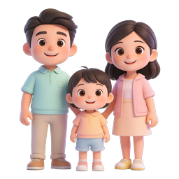 Happy Family 3D Icon - Parents and Child Illustration