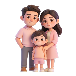 Happy 3D Family Illustration Icon - Parents and Child