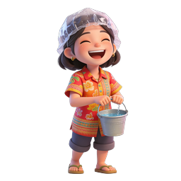 Happy Girl with Water Bucket 3D Character Icon