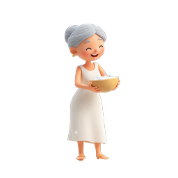 Happy Grandma 3D Icon with Splashing Milk Bowl