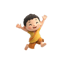 Happy Jumping Boy 3D Cartoon Character Icon
