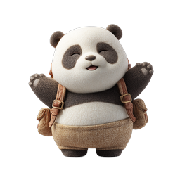 Happy 3D Panda Character Icon - Cute Waving Mascot