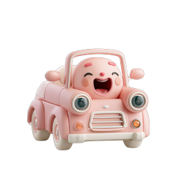 Happy Pink Car Character Icon - Cute Clay Style 3D