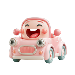 Happy Pink Car Character Icon - Cute 3D Clay Style
