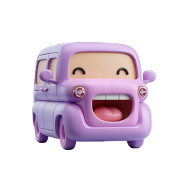 Icona 3D auto cartoon viola felice - Design carino e giocoso