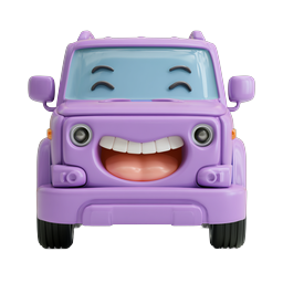 Happy Purple Cartoon Car Icon - 3D Character Vehicle