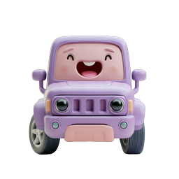 Happy Purple Truck Character - 3D Clay Style Icon