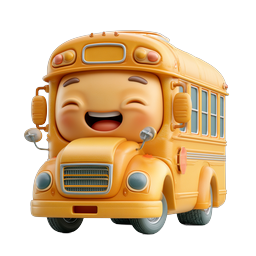Happy School Bus Character Icon - Cute 3D Clay Style