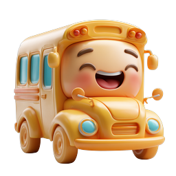 Happy School Bus Cartoon Icon - 3D Clay Style
