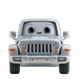 Happy Silver Jeep Cartoon Character Icon – Pixar Style