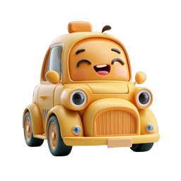 Happy Taxi Character Icon - Cute 3D Clay Style Cab