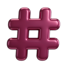 Pink 3D Hashtag Icon - Glossy Metallic Symbol for Social Media