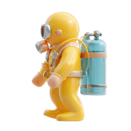 가스 마스크와 산소 탱크를 착용한 Hazmat 슈트 캐릭터 아이콘