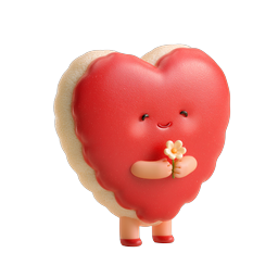 Icono de personaje corazón - Linda mascota 3D con flor