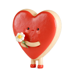 Icône de personnage biscuit cœur mignon tenant une marguerite