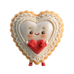 Cute Heart Cookie Character Holding Love Icon - 3D Clay Style