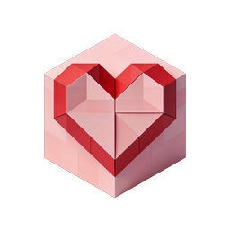 Red Heart Cube Icon - Romantic 3D Isometric Design