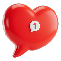 Icona di notifica a cuore rosso con badge numerico 3D