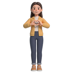 Heart Sign Icon - Engaging Female Character Symbolizing Love