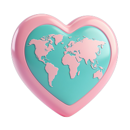 Heart World Globe 3D Icon - Global Love & Unity Symbol