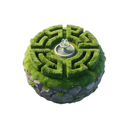 Hedge Maze Floating Island with Fountain - 3D Icon