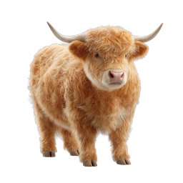 Fluffy Highland Cattle Icon - Realistic Farm Animal