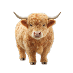 Ícone 3D de Gado Highland - Ilustração realista de touro peludo