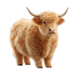 Highland Cattle Icon - Fluffy Longhorn Cow Illustration