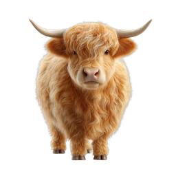 Realistic Highland Cow Icon with Long Horns and Shaggy Fur