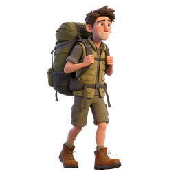 Young Hiker Backpack Adventure 3D Character Icon