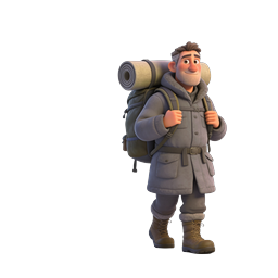3D Hiker Mountaineer Character Icon - Outdoor Adventure