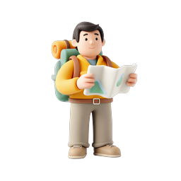 Icono de personaje 3D Senderista con mapa - Aventura y Viajes