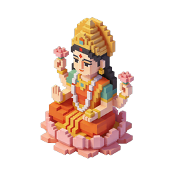 Hindu Goddess Voxel Art Icon with Lotus