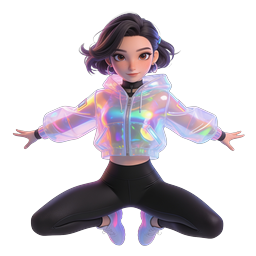 Holographic Jacket 3D Girl Icon - Iridescent Fashion