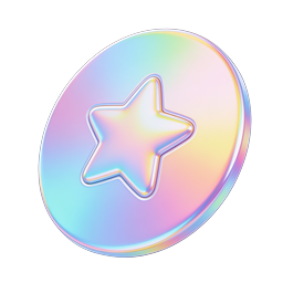 Holographic Star Coin Icon - Iridescent 3D Design