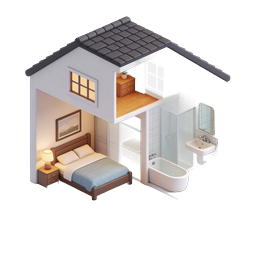 3D Dollhouse Home Icon - Cutaway Interior Design