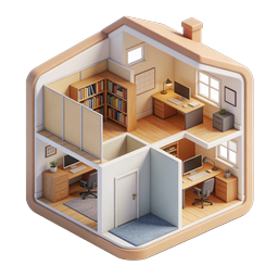 Isometric Home Office House Cutaway Icon